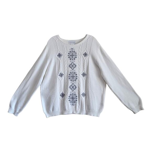 ALFRED DUNNER Women’s XL Sweater Pullover White Gray Embroidered Studs Bust 48" - Picture 1 of 7